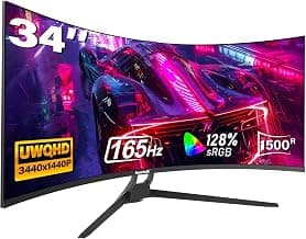Gawfolk 34 Inch Ultrawide Curved Gaming Monitor, 21:9 WQHD 3440x1440 165Hz Curved 1500R Computer Monitor PIP/PBP,1ms(MPRT) 127% sRGB,HDMI & DP,Tilt Adjustable,Panoramic for Office & Immersive Gaming