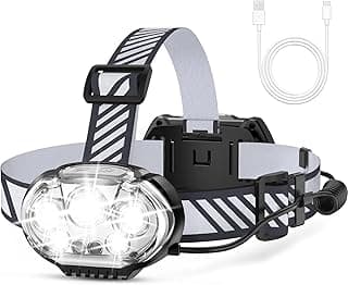MIOISY Rechargeable Headlamp, Ultra-Bright 5 LED Head Lamp with Red White Light,IPX4 Waterproof Headlight,8 Mode Head Flashlight for Outdoor Running Hunting Fishing Hiking Camping Gear
