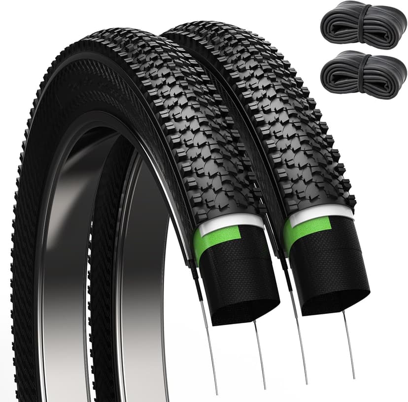 Mountain Bike Tires 24/26x1.95 Inch 2-Pack - Wear-Resistant Foldable Hybrid Tires with 2 Inner Tubes & Levers, Aggressive Tread for Trail, Commuter, Off-Road (24/26x1.95-30TPI)