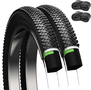 Mountain Bike Tires 24/26x1.95 Inch 2-Pack - Wear-Resistant Foldable Hybrid Tires with 2 Inner Tubes & Levers, Aggressive Tread for Trail, Commuter, Off-Road (24/26x1.95-30TPI)