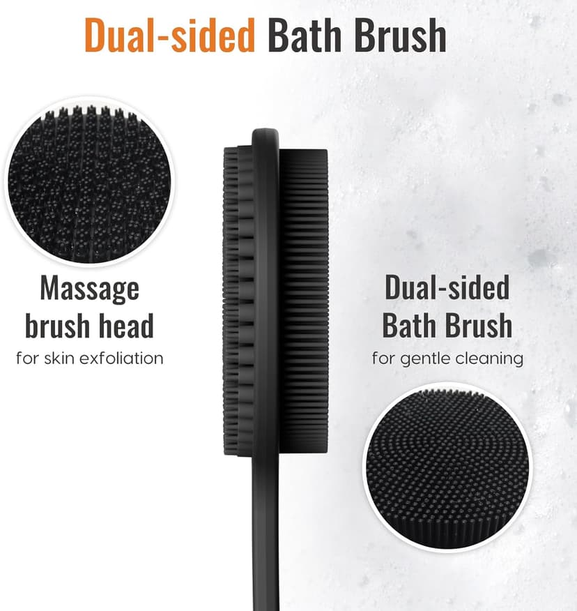 VWMYQ VWMYQ Silicone Back Scrubber for Shower, 17in Lengthen Long Handle Body Brush, Double Sided Shower Brush for Shower Exfoliating and Massage Can Produce Rich Foam, Long Handle Back Scrubber for Men