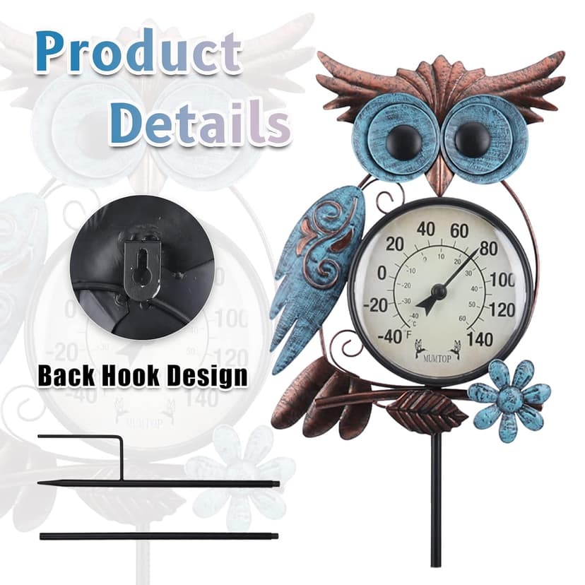 No Battery Needed Garden Stake Wall Art Gifts Idea Waterproof MUMTOP Outdoor Thermometer, Owl Outside Decor for Patio, Yard and Garden B09XB9V83S