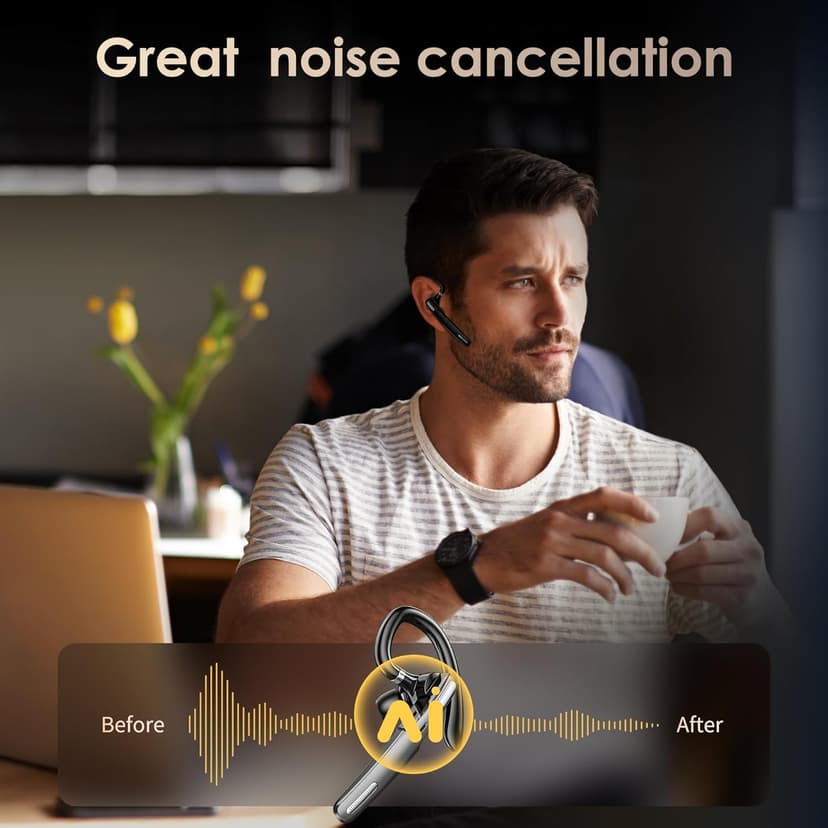 ICOMTOFIT Bluetooth Headset, Wireless Bluetooth Earpiece V5.0 Hands-Free Earphones with Built-in Mic for Driving/Business/Office, Compatible with iPhone and Android (Gray)