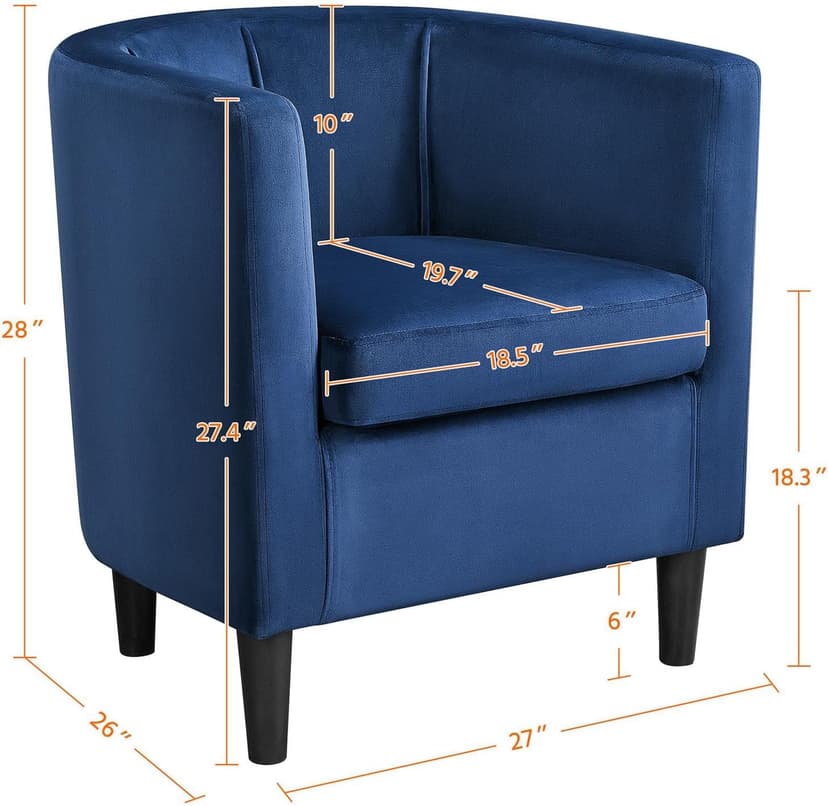 Yaheetech Velvet Accent Chair, Modern and Comfortable Armchairs, Upholstered Barrel Sofa Chair for Living Room Bedroom Waiting Room, Blue