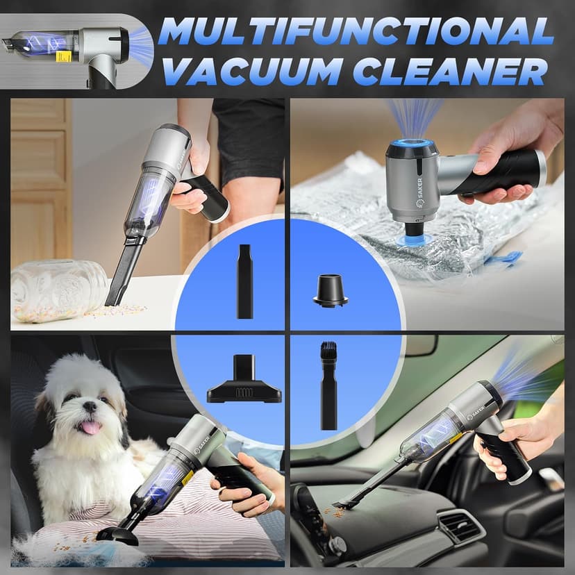 Mini Car Vacuum with Brushless Motor,Air Duster Blower,Rechargeable Foldable Vacuum Cleaner,for Home, Office Pet,Gifts Saker Handheld Car Vacuum Portable Cordless17000Pa HL132 Black B0D8PQHYV3