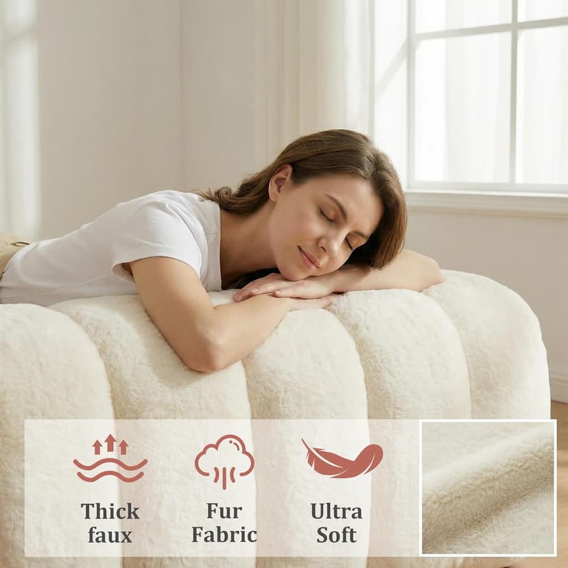 Oversized Bean Bag Sofa for Adults, Comfy Faux Fur Floor Lounger Loveseat Couch with Shredded Foam Filling, Large Bean Bag Sofa Plush Bean Bag Couch for Living Room, Bedroom, Apartment, Beige