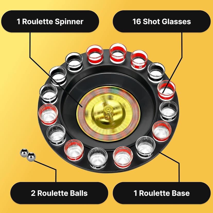 Shot Glass Roulette Drinking Game – 16-Piece Red/Black Set with 2 Metal Balls, Fun Adult Party Game for White Elephant, Game Nights, and Gifts B001JSX7KW