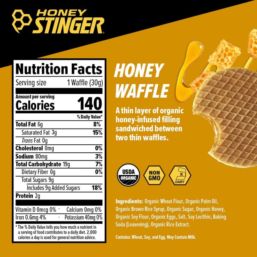 Honey Stinger Organic Honey Waffle, Energy Stroopwafel for Exercise, Endurance and Performance, Sports Nutrition for Home & Gym, Pre and Post Workout, 16.96 Ounces (Pack of 16) B004F1LNDI
