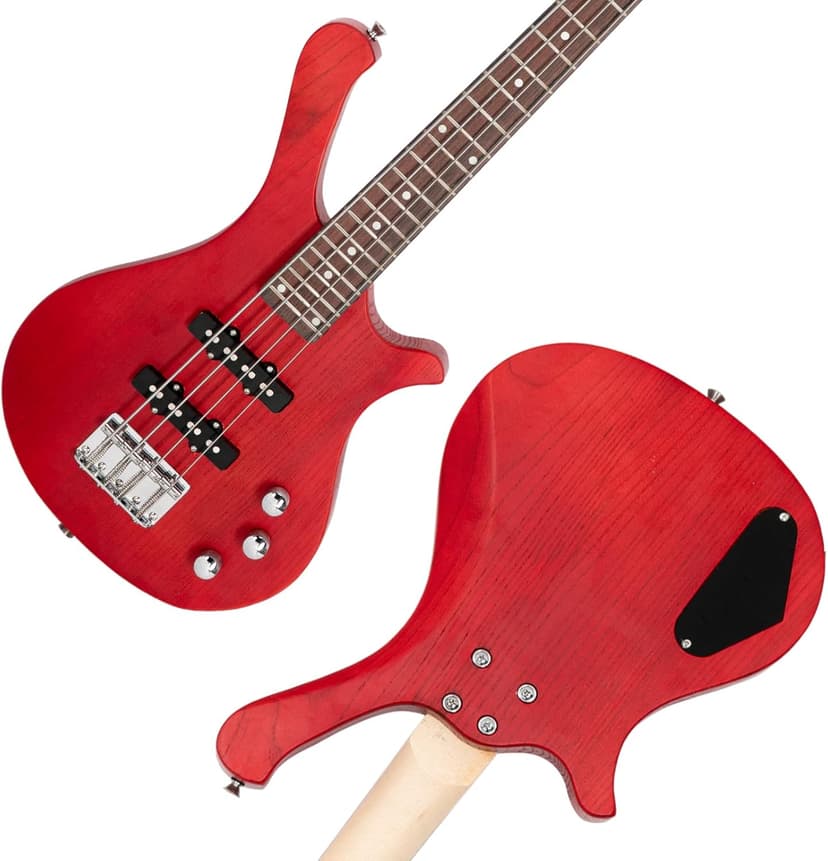 Ktaxon 4 String Electric Bass Guitar, 36-inch Bass Guitar Kit with Split single-coil Pickup, Rosewood Fretboard, Mahogany Body for Kids, Boy and Girl(Red)