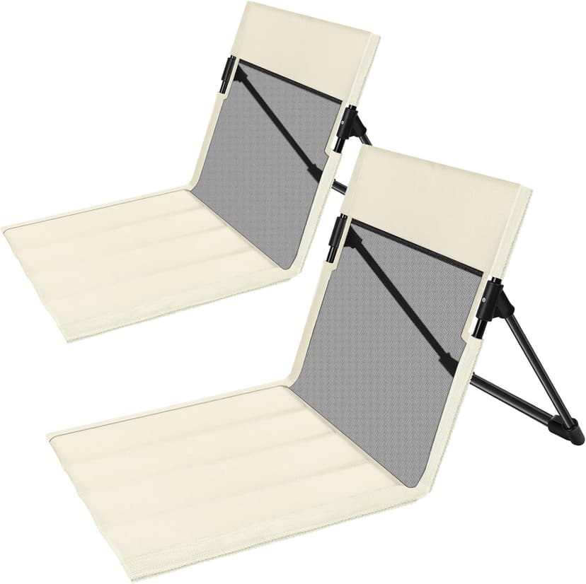 Foldable Poolside Chairs, 2 Pack Lightweight Portable Beach Chairs with Back Support for Adults, Compact Folding Pool Edge Chair for Outdoor Camping Picnic Beach, Light Beige