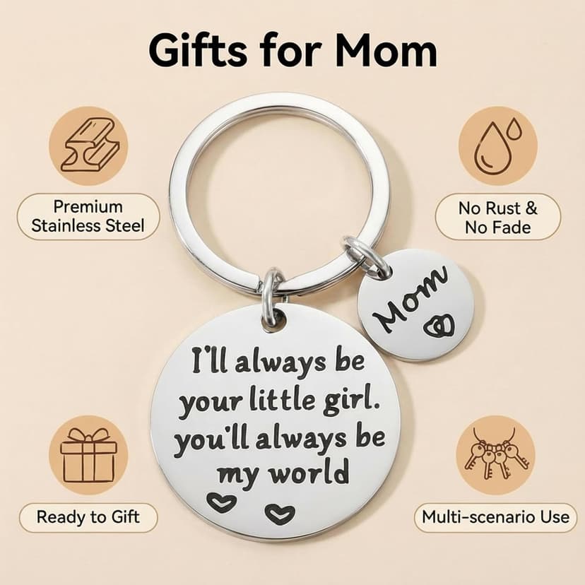 Mothers Day Gifts, Mom Gifts from Daughter for Birthday, I'll Always Be Your Little Girl, You Will Always Be My World, Best Mom Ever Keychain for Valentines Day Christmas Stocking Stuffers