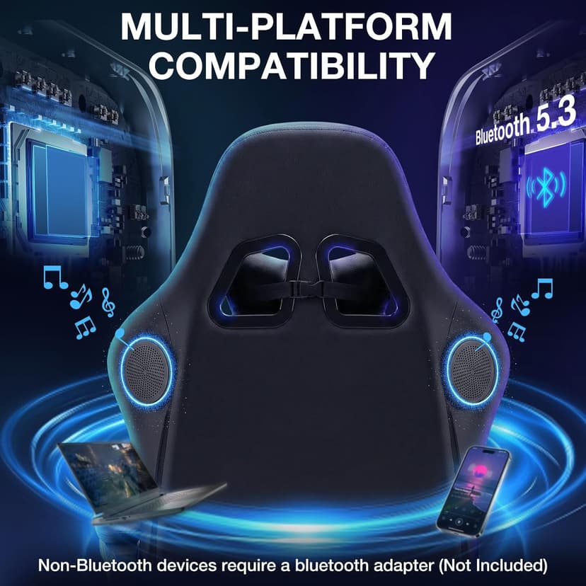 RGB Gaming Chair with Bluetooth Speakers and LED Lights Ergonomic Massage Computer Game Chair with Footrest High Back Music Video Game Chair with Lumbar Support Red and Black