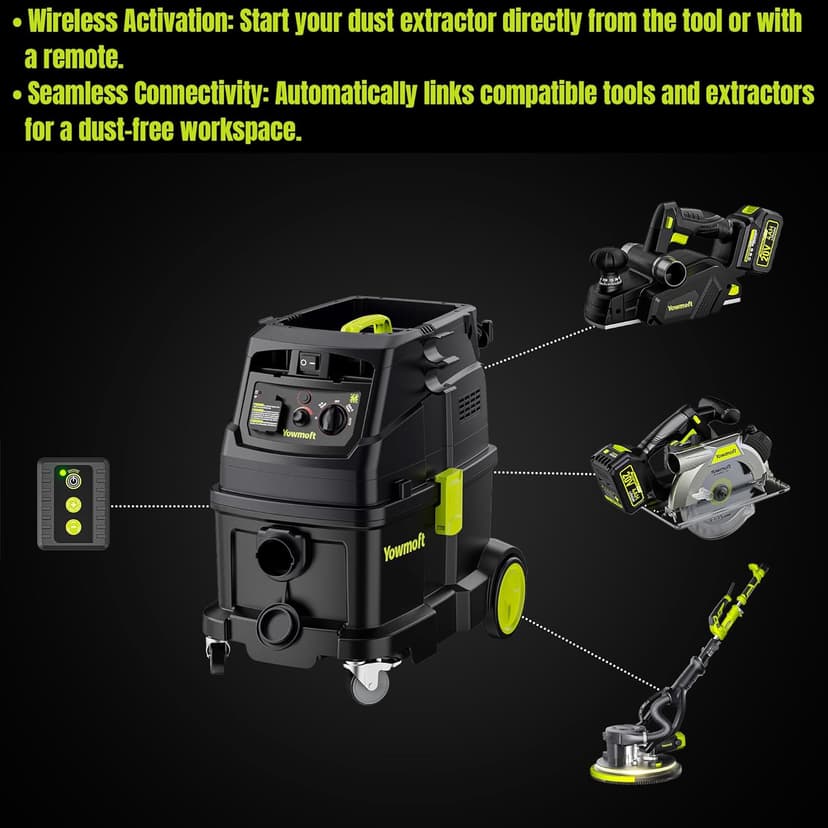 M Class 10 Gallon Dust Extractor for Woodworking with Auto Hepa Clean & Dust Indicator Light Dust Vacuum Extractor with 150CFM Airflow & Power Tool Connector for Workshop Construction (With Handle)