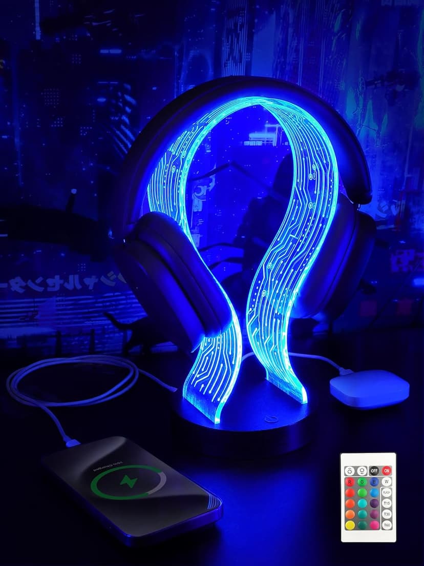 PCB Pattern Acrylic Headset Stand with 1 USB and 1 Type-C Charging Ports, Gifts for Men Boy Father Dad and DJ Music Lovers CoolGift Mart Light Up Headphone Stand, Gifts for Gamers B0DGKV973D