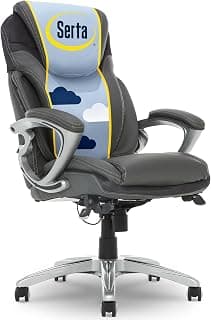 Serta Bryce Executive Office Chair - Ergonomic Computer Desk Chair with Patented AIR Lumbar Technology - Adjustable Height - Memory Foam Body Pillows - 360° Swivel Rolling Base - Bonded Leather - Gray