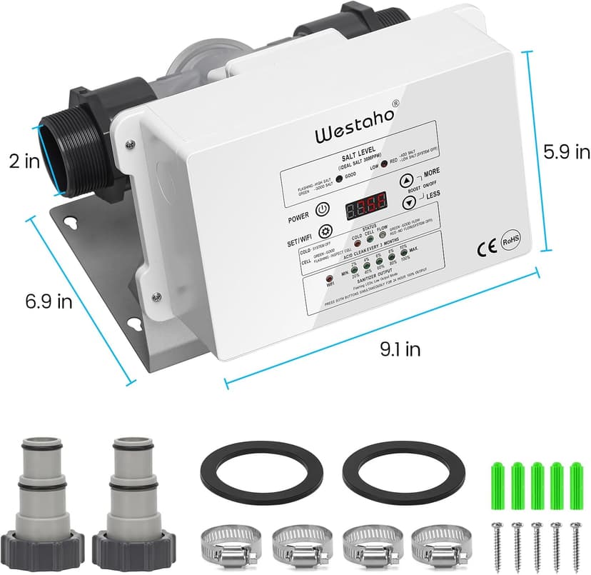 WiFi Salt Chlorine Generator, Westaho Salt Chlorination System with USA Titanium Cell, Real-Time Monitoring & App Control, for Above Ground Pools Up to 15,000 Gallons, Compatible with Intex Pool