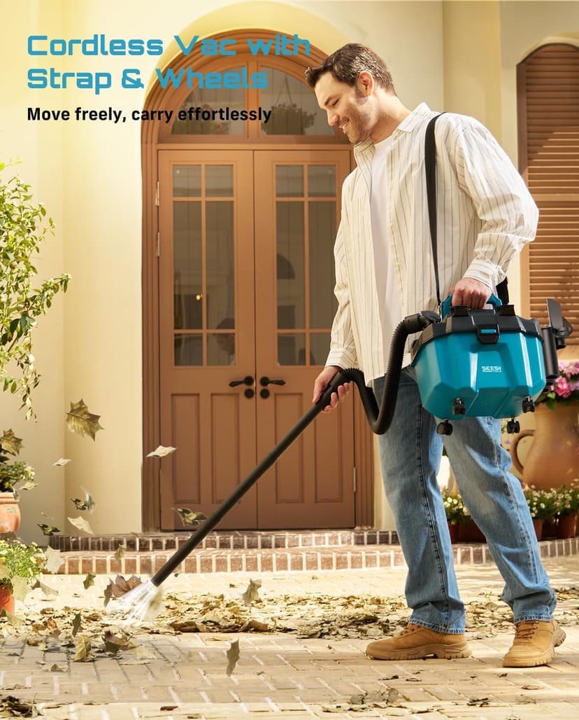 Seesii Cordless Shop Vac Wet and Dry, 2.6 Gallon Small Shop Vac with Accessory Storage Holder, 2 x 4.0Ah Batteries, 3-in-1 Wet Dry Vacuum with HEPA Filter, Strap, Ideal for Garage, Car, Workshop