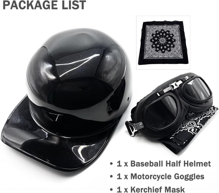 Vintage Open Face Motorcycle Helmet with Goggles, DOT Approved Half Helmet for Men & Women, Retro Jet Scooter Moped Cruiser Chopper Street Bike Helmet