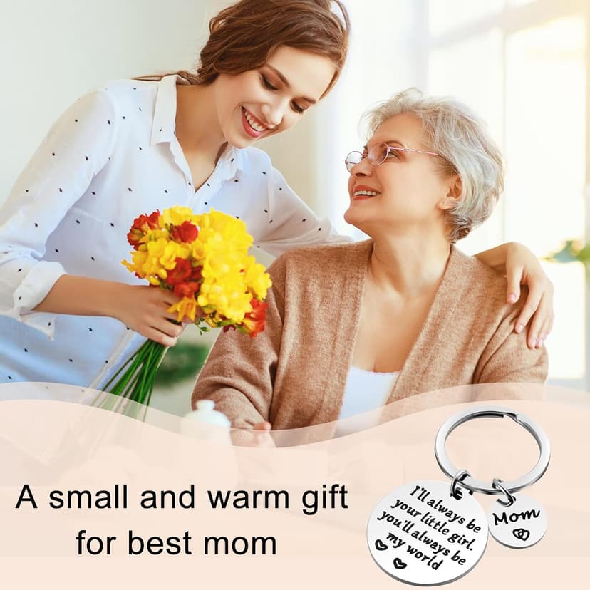 Mothers Day Gifts, Mom Gifts from Daughter for Birthday, I'll Always Be Your Little Girl, You Will Always Be My World, Best Mom Ever Keychain for Valentines Day Christmas Stocking Stuffers