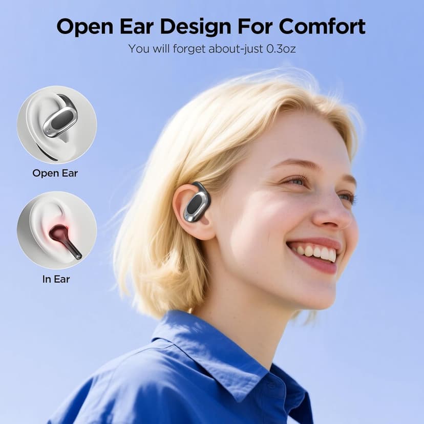 Open Ear Wireless Headphones Air Conduction Earbuds with Mic 42H Playtime Clear Calls LED Digital Display Over Earphones Lightweight Waterproof Secure Earhooks for PC Sports Running Game Business Work