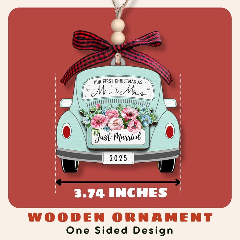 TUMSHANIP First Christmas Married Ornament 2025 - Wedding Ornaments - Wedding Gifts for Couples 2025, Newlyweds, Bride - Mr and Mrs Gifts - Just Married Couple Gift - Wood Ornament