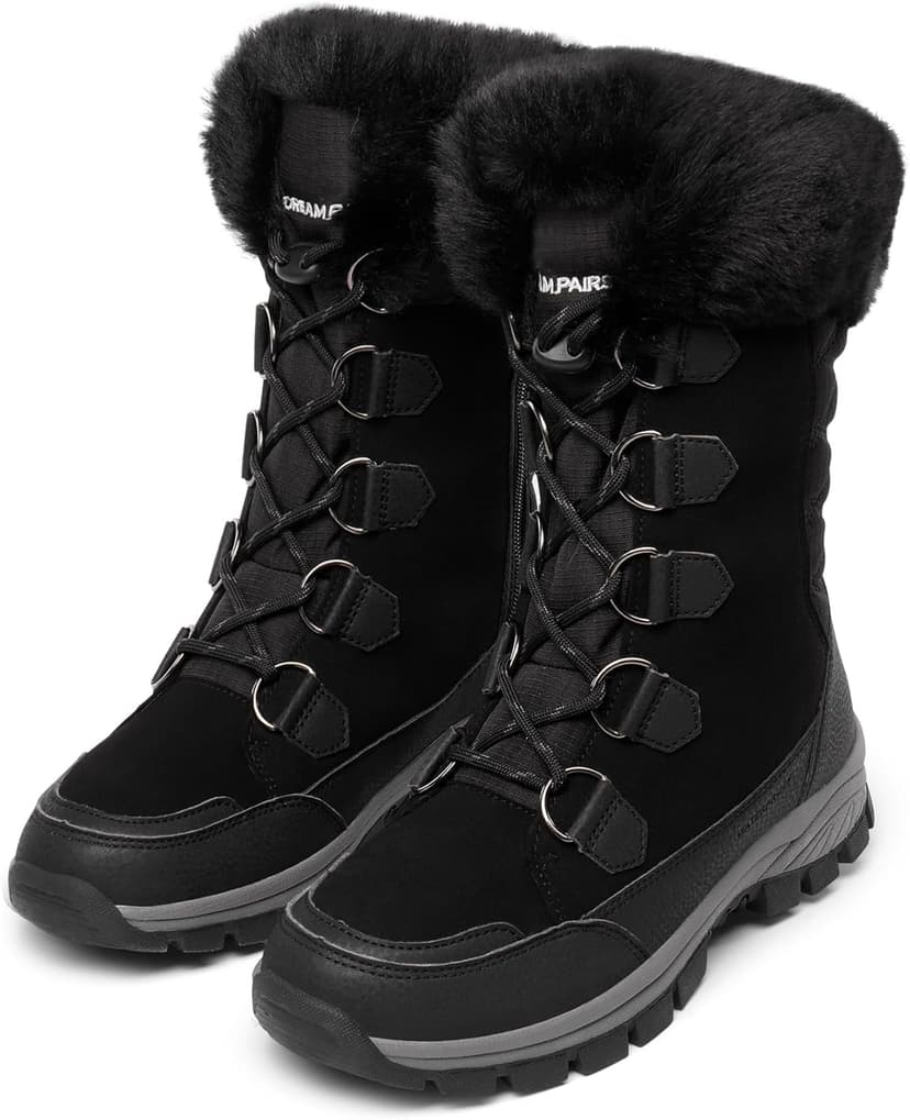 DREAM PAIRS Women's Waterproof Winter Snow Boots, Warm Comfortable Faux Fur Insulated Non-Slip Outdoor Lace-Up Florin Mid Calf Booties
