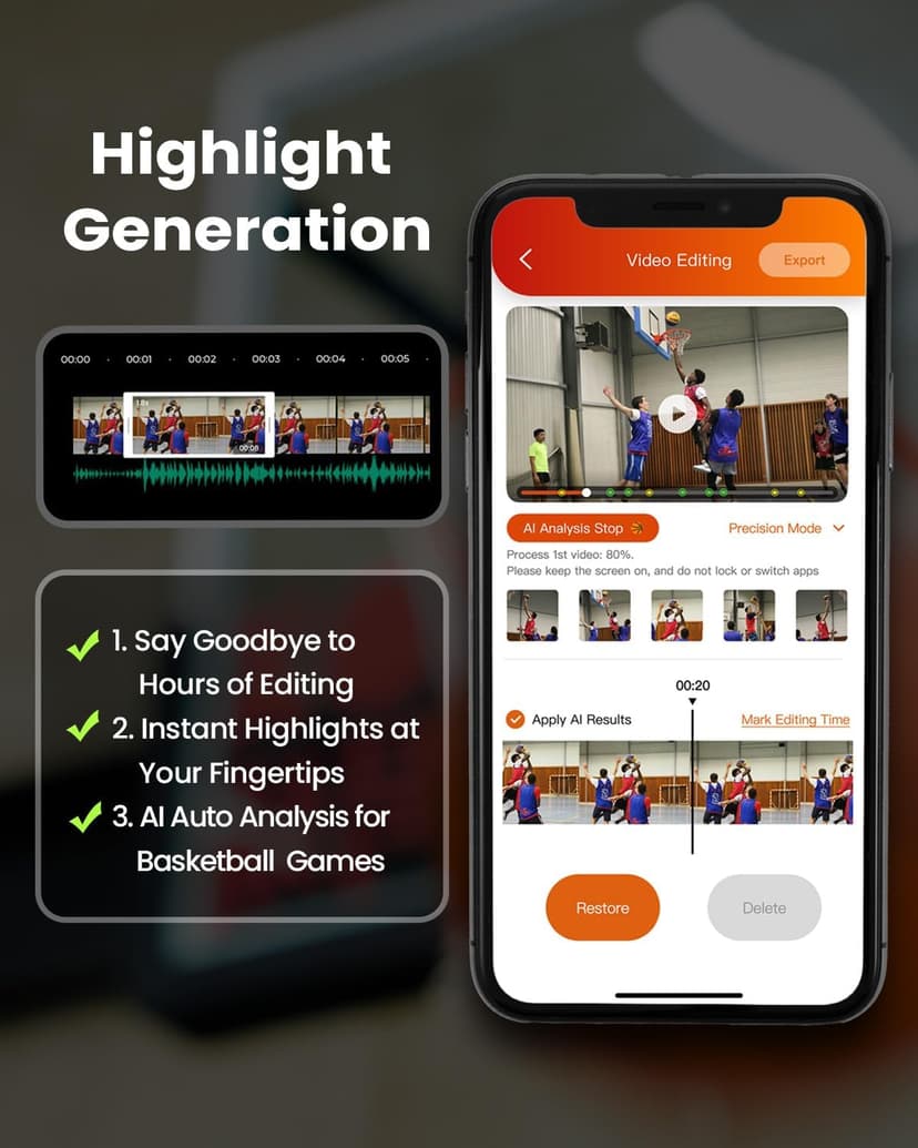 XbotGo Chameleon AI Auto Sports Action Camera - 4K 60FPS Soccer Camera and Basketball Tracking Camera for Team Sports, Live Streaming, No Subscription, Works with iOS & Android (Lava Graphite)