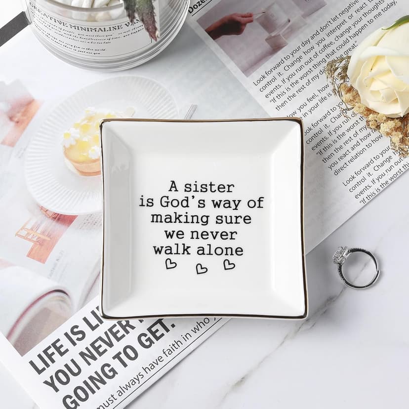 Sister Gifts, Mother's Day Gifts for Sister Ring Dish- A Sister is God's Way of Making Sure We Never Walk Alone- Birthdays Christmas Wedding Gifts for Sister, Soul Sister, Best Friends, Sister in Law