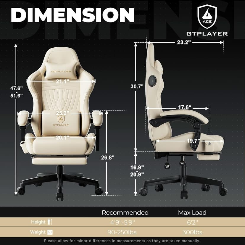 GTPLAYER ACE-PRO Music Gaming Chairs – Built-in Speakers, App Support & Bluetooth Control, Computer Game Chairs with Footrest for Adults, Ergonomic Reclining Silla, Linkage Armrest, Ivory