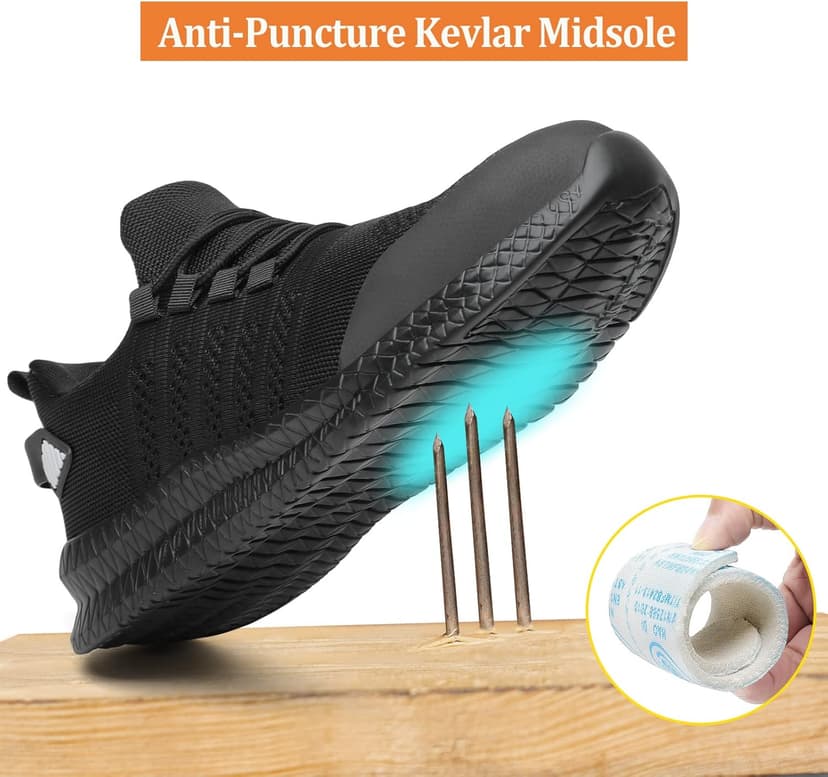 Steel Toe Shoes for Men and Women Comfortable Lightweight Work Safety Shoes Puncture Proof Slip Resistant Indestructible Sneakers Construction Work Utility