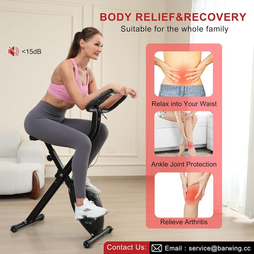 BARWING Stationary Exercise Bike for Home Workout, 5 IN 1 Foldable Indoor Cycling Bike for Seniors, 350LB Capacity, 16-Level Magnetic Resistance, Seat Backrest Adjustments