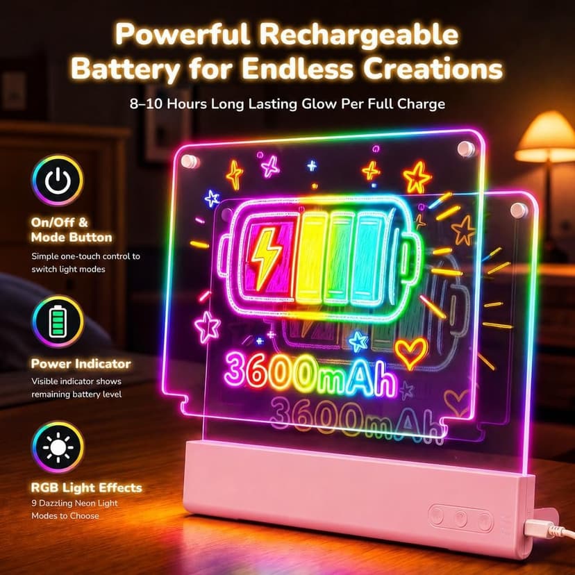 Rechargeable Light up drawing board with 15 Light Effects,Scratch Resistant Easy Clean Panel,Birthday Gift for Kids Age 3-12 16" Led Drawing Board for Kids with Dual Panels - 【2026 New】 B0HJBWNWVW