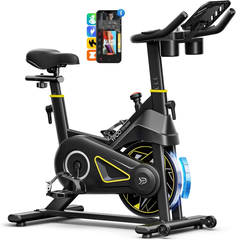 Exercise Bike, Adjustable Magnetic Resistance Stationary Bikes for Home Cardio with Exclusive App, Indoor Bike with 330lbs Weight Capacity Comfortable Seat, Tablet Mount and Fitness Courses