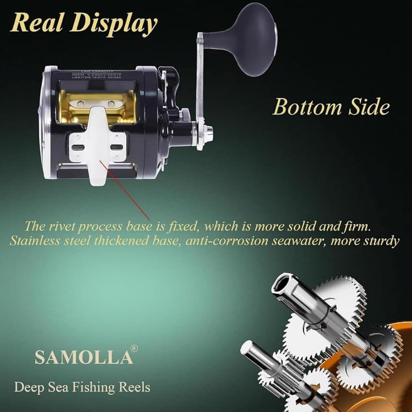 SAMOLLA Deep Sea Fishing Reels 44-66Lb Max Drag for Saltwater or Freshwater Ocean Conventional Reel Saltwater Fishing Reel for Tuna Sailfish Swordfish