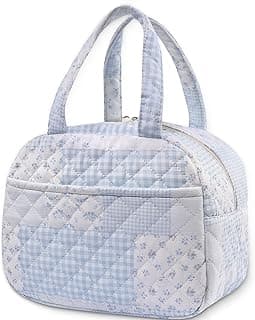 WOBAGMEN Quilted Lunch Box for Women,Lunch Box for Teen Girls,Cute Floral Lunch Bags for Work, School,Office,Picnic,Travel (green blue pin)