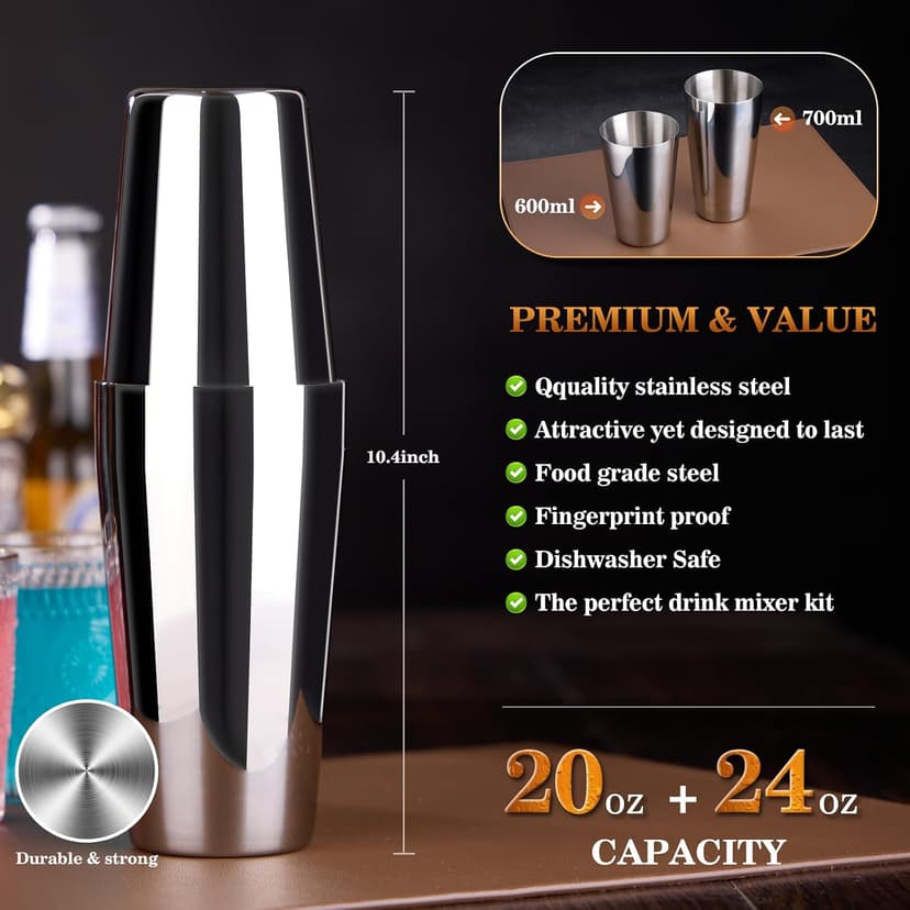 Bar Sets All Practical Bars Accessories, 18/8 Stainless Steel, for Drink Mixing, Bar, Home, Lounge & Party, Gift, Silver Wukuna Cocktail Shaker Bartender Kit, 15 Pcs Bar Tool with Acrylic Stand B0CH9K479X