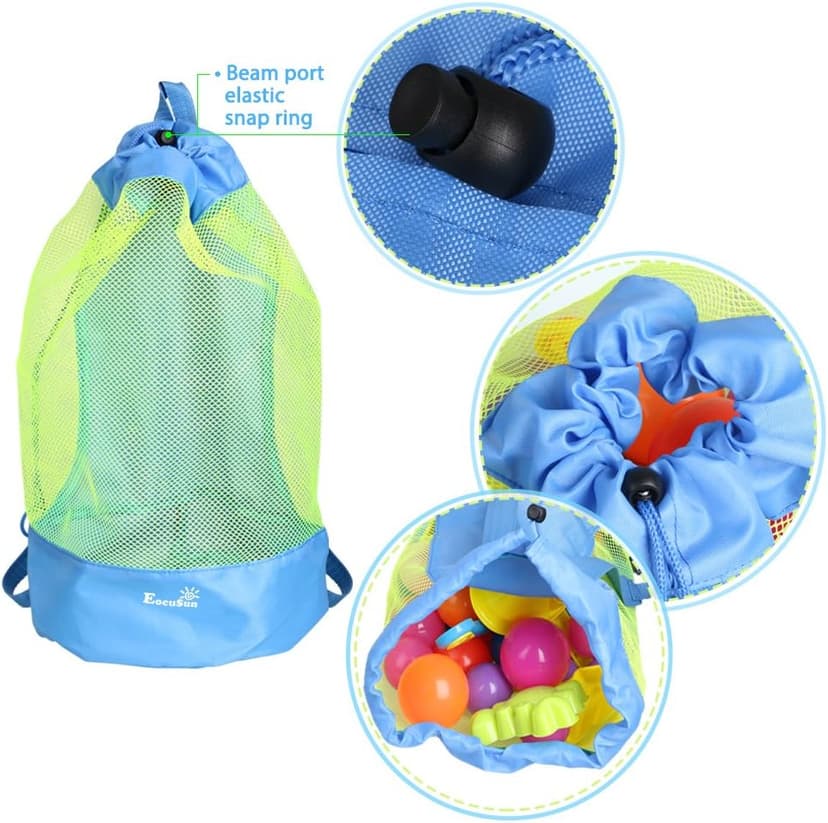 EocuSun Large Mesh Beach Bag Tote Durable Sand Away Drawstring Beach Backpack Swim and Pool Toys Balls Storage Bags Packs, Stay Away from Sand and Water, Toy Not Included