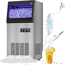 Commercial Nugget Ice Maker 80Lbs/24H with 20Lbs Storage, Stainless Steel Pellet Ice Machine, Ready in 10-15 Mins, Self-Cleaning for Office & Home Restaurants Bars