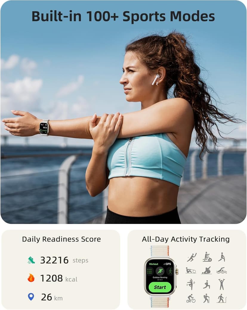 Parsonver Built-in GPS Smart Watch for Women Men with Bluetooth Calling, GPS Fitness Activity Tracker 100+ Sport Modes, Heart Rate Sleep Monitor, Waterproof Pedometer for Android & iPhone(Two Bands)