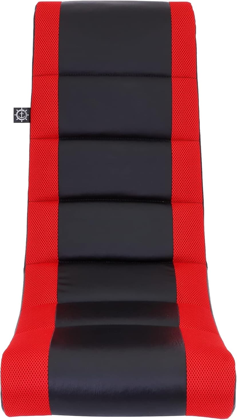 The Crew Furniture Classic Video Rocker Floor Gaming Chair, for Kids and Teens, PU Faux Leather & Polyester Mesh, Black/Red