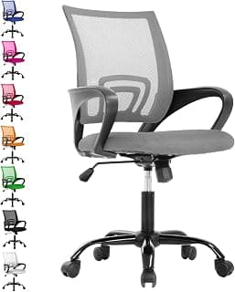 MKDLUFEI Office Chair, Ergonomic Cheap Desk Chair with Lumbar Support, Adjustable Mid Back Task Rolling Swivel for Home Office Student, Adults,Study, Grey
