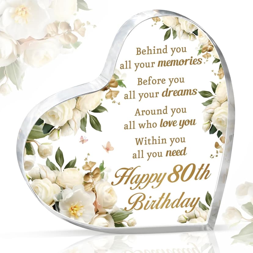 AceThrills 80th Birthday Gifts and Decorations for Women - Acrylic Paperweight 3.9 x 3.9 x 0.51 Inches - Happy Birthday Decor Party Favors