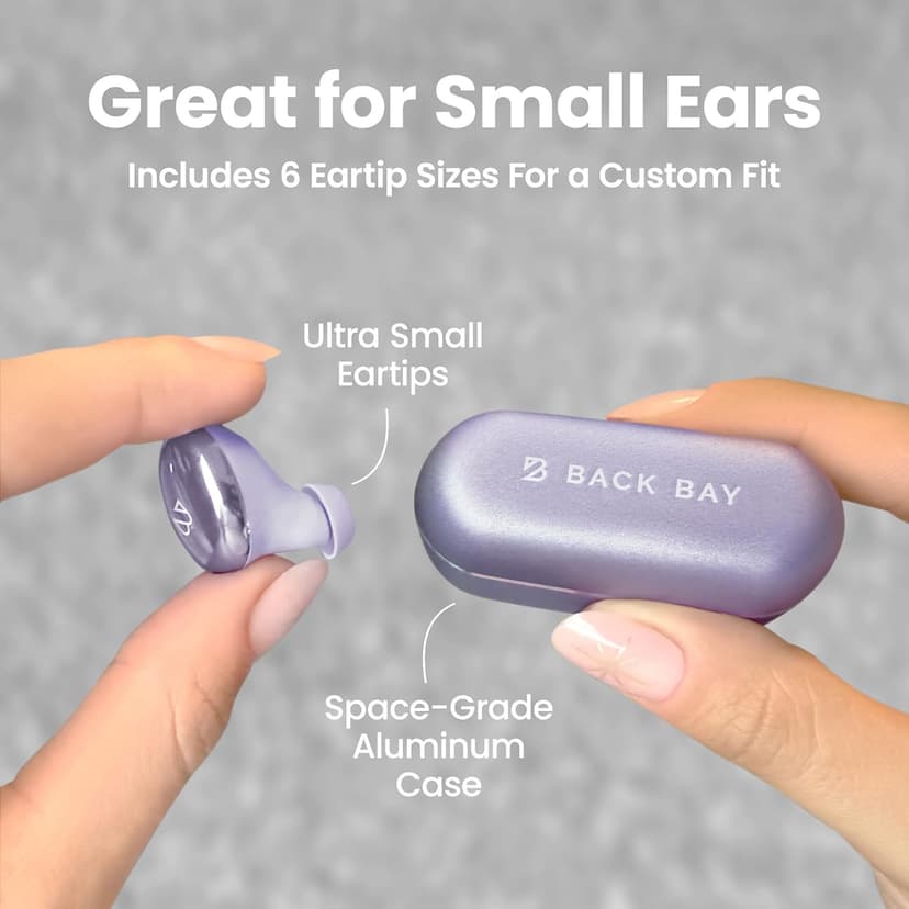 Back Bay Audio Tempo 30 Wireless Earbuds for Small Ears - Award-Winning Sound, Sweatproof Bluetooth Earbuds, Comfortable Ear Buds for Women, Purple Earphones Small Ear Canals, Long Battery Headphones