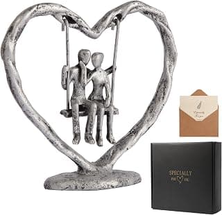 25th/Silver Anniversary Wedding Gifts for Wife/Her/Him,Valentine's Day/Birthday/Wedding Gifts for Couples,Heart Sculpture/Figurine,Handcrafted Antique Silver Metal Couple Statue Decor B0FP2Z3KQD