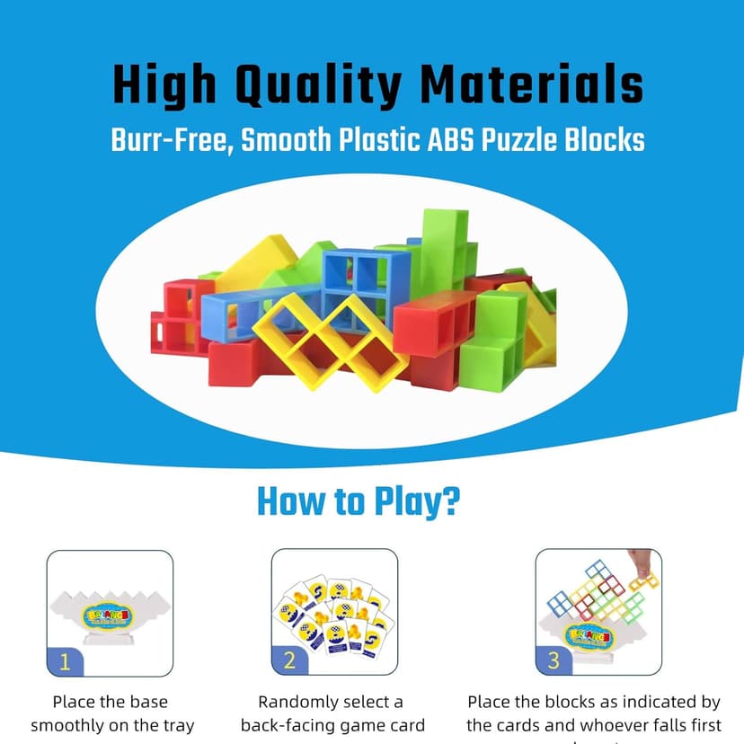64 Pcs Stacking Tower Game with 22 Cards, Giant Tumble Balance Game for Kids, Family Games for Kids and Adults, Easter Gifts for Teen Boys & Girls, Party Board Game for Kids 6-12 & Adults