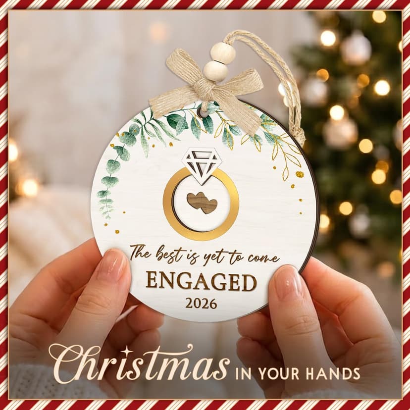 Bride to Be and Fiance Gifts, Newly Proposal Decor, She Said Yes Bridal Shower Couples Presents, 2-layer Wooden Ornaments Engaged Ornament 2026, First Christmas Engagement Ring Keepsake Gift B0H86HP1VB