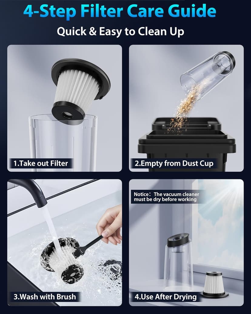 XenonLab Handheld Vacuum Cordless 1.1 Pounds Car Vac 10000PA Hand Held Vacuums 4-in-1 Hand Vac Cordless Rechargeable HEPA Filter Large Capacity Dust Cup for Car Office Home Pets Hair (Gray)