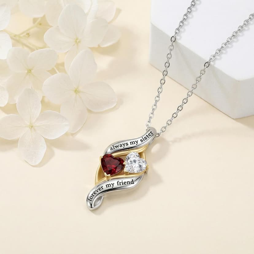 Engraved with "Always My Sisters Forever My Friend". Ideal Christmas, Birthday, Anniversary Jewelry Gifts for Sister. CRMAD Sister Necklace with Double Birthstone Jewelry Gifts for Women B0GGYWRP7M