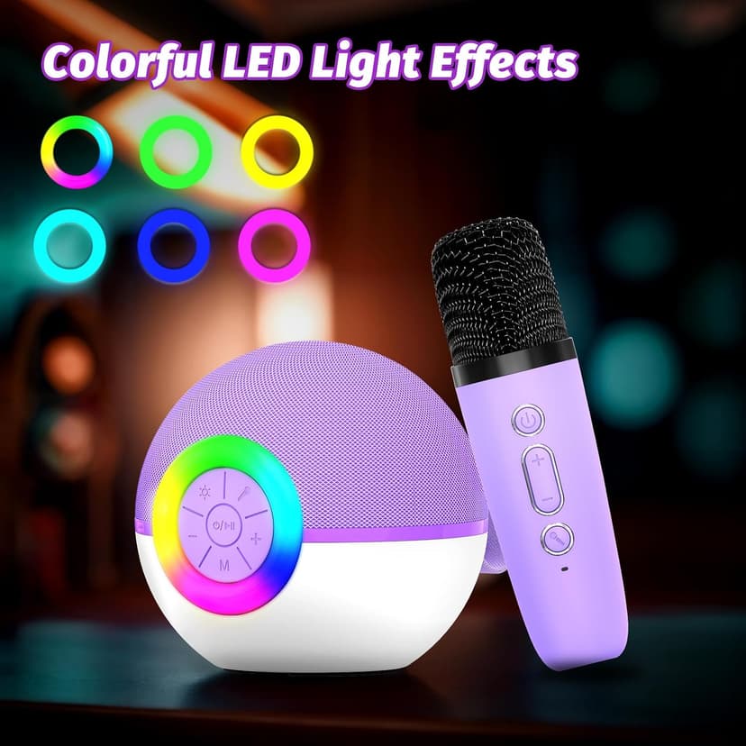 goopow Mini Karaoke Machine Speaker for Kids Adults, Portable Bluetooth Microphone Song Toys with LED Light, Best Chritmas Birthday Festival Gift for 3 4 5 6 7 8+ Year Old Girls Boys (Purple-2MIC) B0D4TMSXJ8