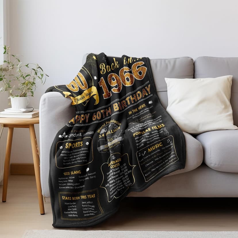 60th Birthday Gifts for Women Men, 60 Year Old Birthday Gifts for Women Men, 60th Birthday Gift Ideas Throw Blanket 60 x 50 Inch, 1966 Birthday Gift for 60 Year Old Woman, Best Gifts for 60th Birthday B0BB15FJHZ